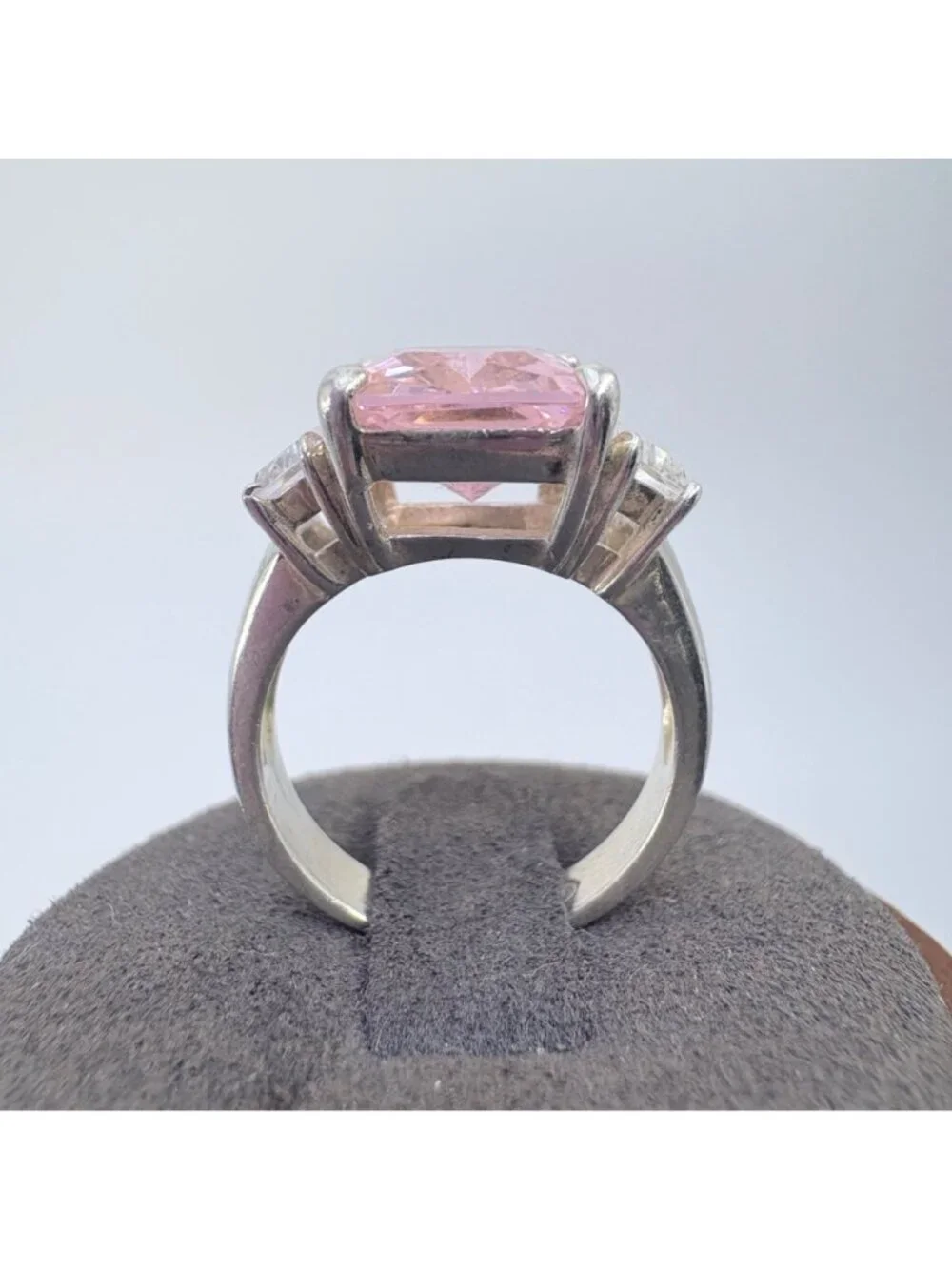 Pink & White Cubic Zirconia Statement Ring Sterling Silver 925 Size 6